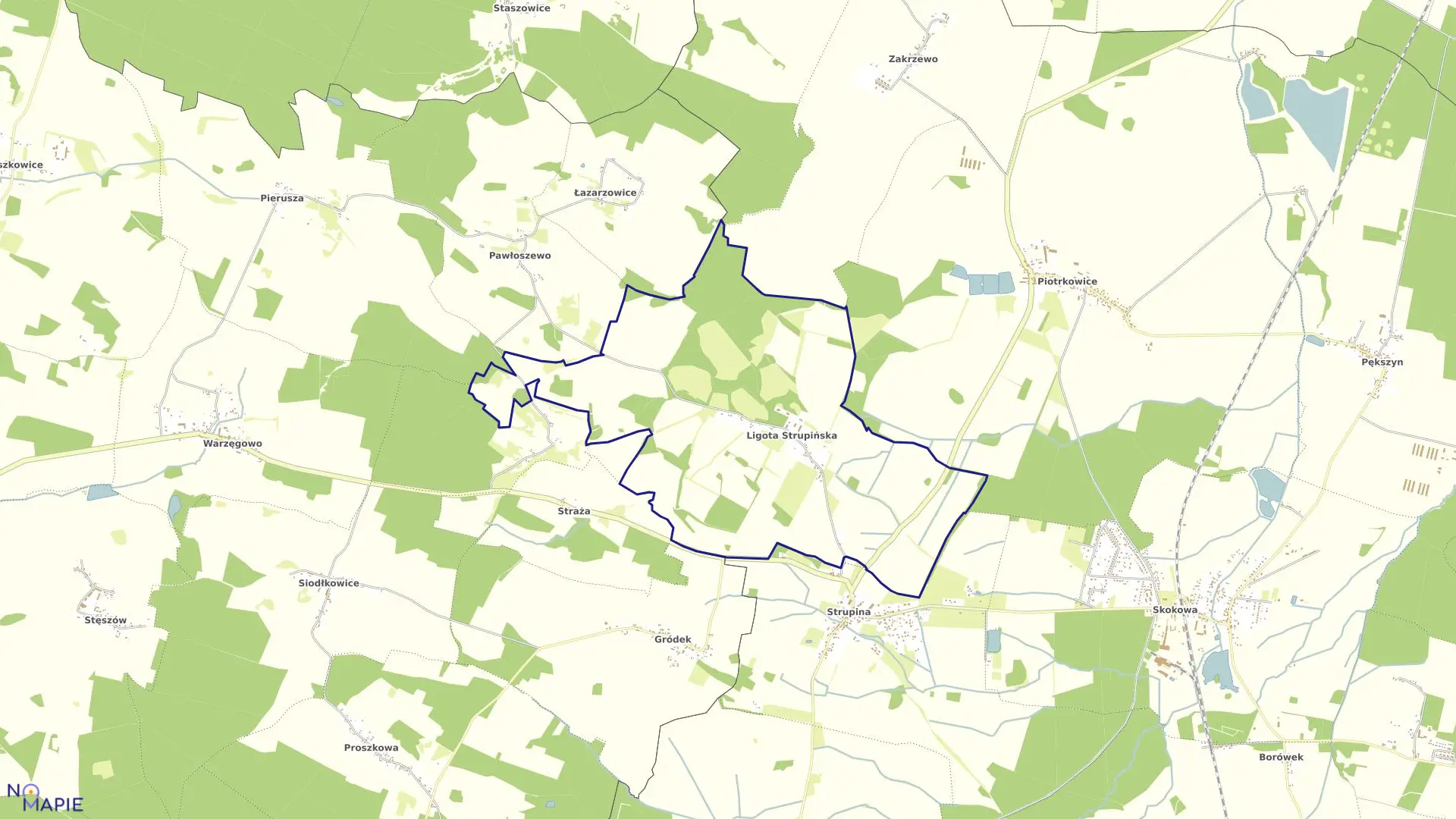 Mapa obrębu Ligota Strupińska w gminie Prusice