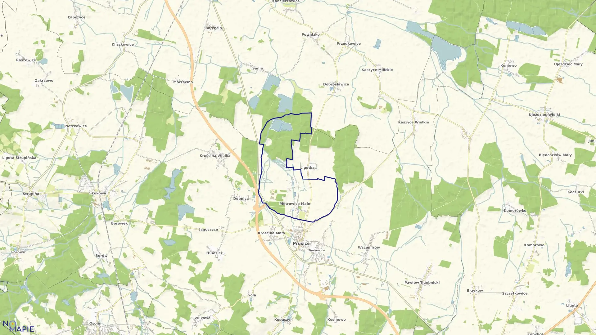 Mapa obrębu Pietrowice Małe w gminie Prusice