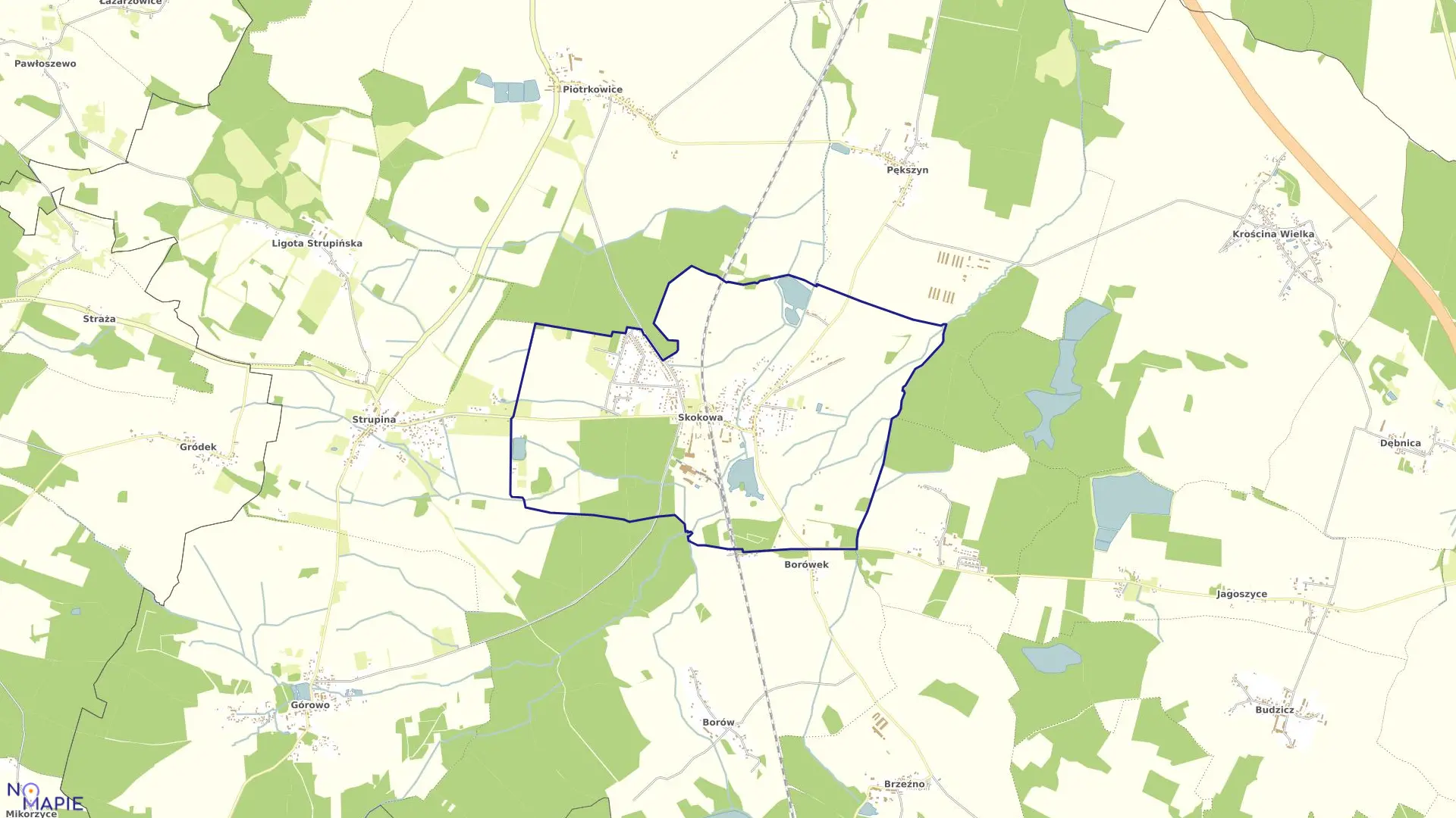 Mapa obrębu Skokowa w gminie Prusice