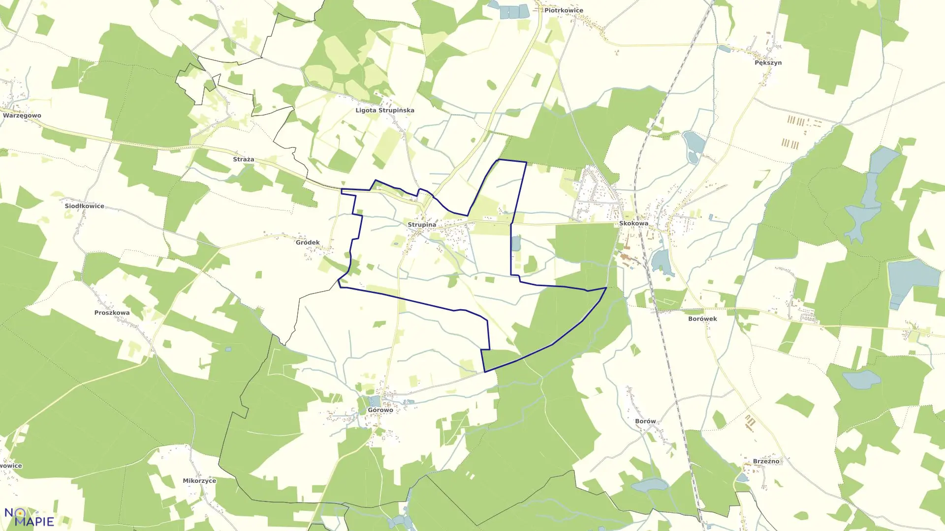 Mapa obrębu Strupina w gminie Prusice